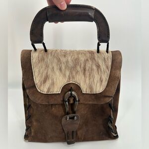 Vtg Park Lane Leather Horse Hair Western Distressed Bag Purse Handbag